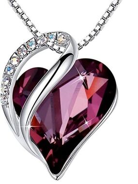 Heart Crystal Pendant Necklace in Deep Purple - Women Jewelry